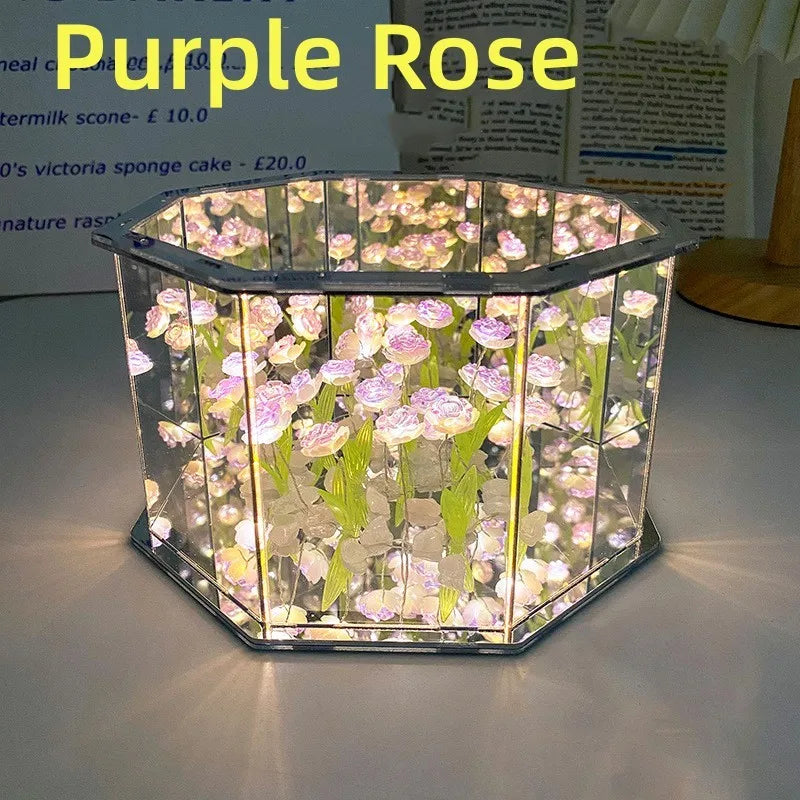New DIY Tulip Mirror Cube Lamp Three-Dimensional Nightlight Material Package Handmade Craft Birthday Gifts Led Tulip Night Light