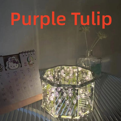 New DIY Tulip Mirror Cube Lamp Three-Dimensional Nightlight Material Package Handmade Craft Birthday Gifts Led Tulip Night Light