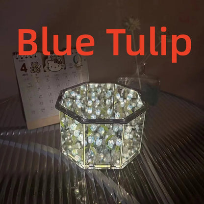 New DIY Tulip Mirror Cube Lamp Three-Dimensional Nightlight Material Package Handmade Craft Birthday Gifts Led Tulip Night Light